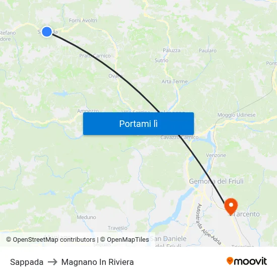 Sappada to Magnano In Riviera map