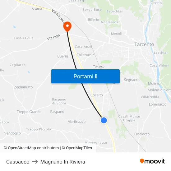 Cassacco to Magnano In Riviera map