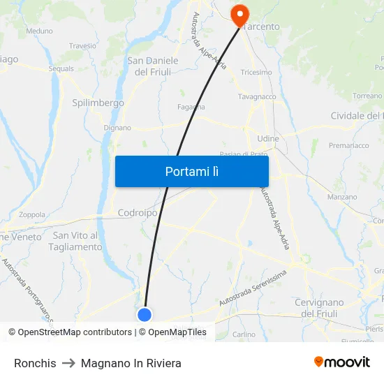 Ronchis to Magnano In Riviera map