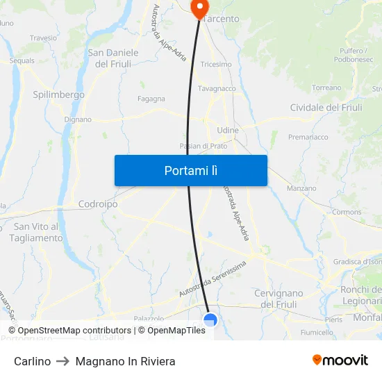 Carlino to Magnano In Riviera map