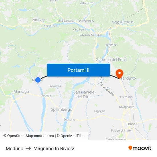 Meduno to Magnano In Riviera map