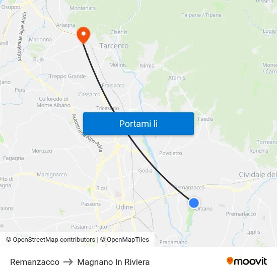 Remanzacco to Magnano In Riviera map