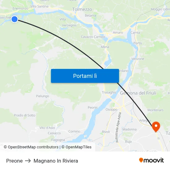 Preone to Magnano In Riviera map