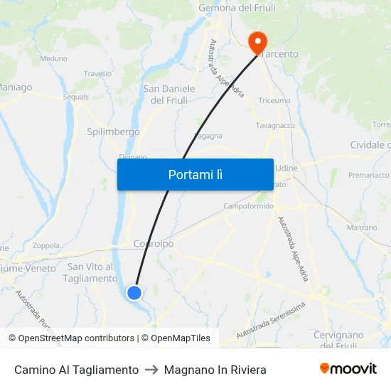 Camino Al Tagliamento to Magnano In Riviera map
