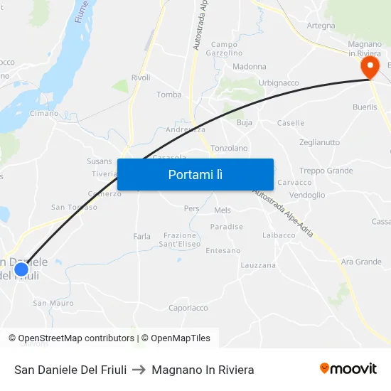 San Daniele Del Friuli to Magnano In Riviera map