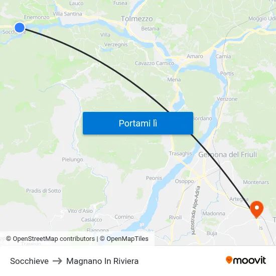 Socchieve to Magnano In Riviera map