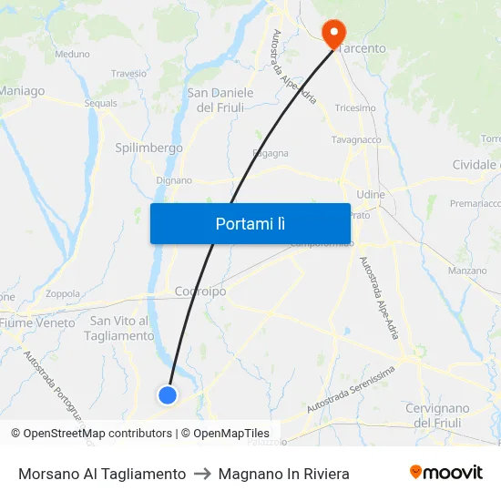 Morsano Al Tagliamento to Magnano In Riviera map