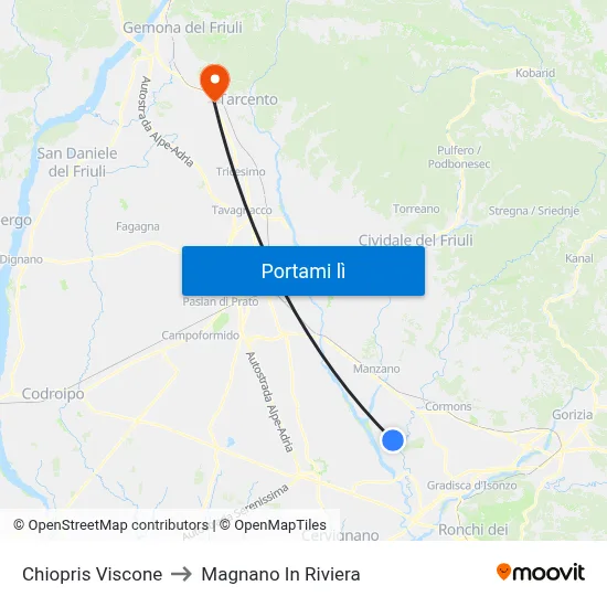 Chiopris Viscone to Magnano In Riviera map