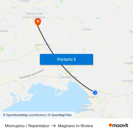 Monrupino / Repentabor to Magnano In Riviera map