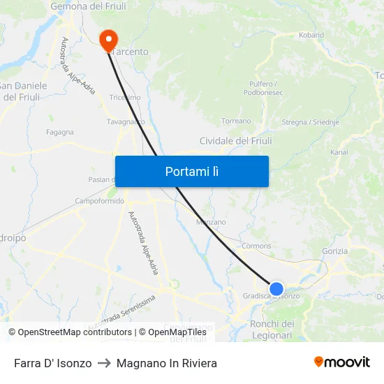 Farra D' Isonzo to Magnano In Riviera map