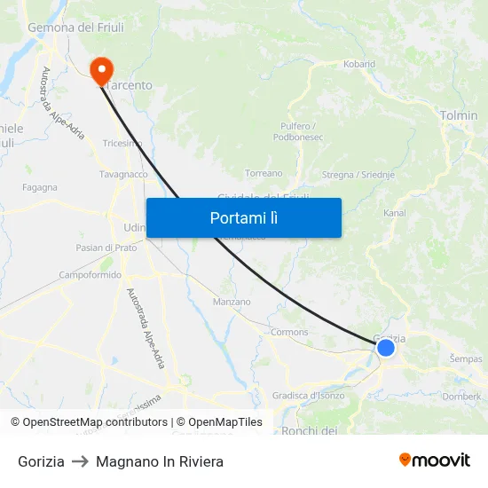 Gorizia to Magnano In Riviera map