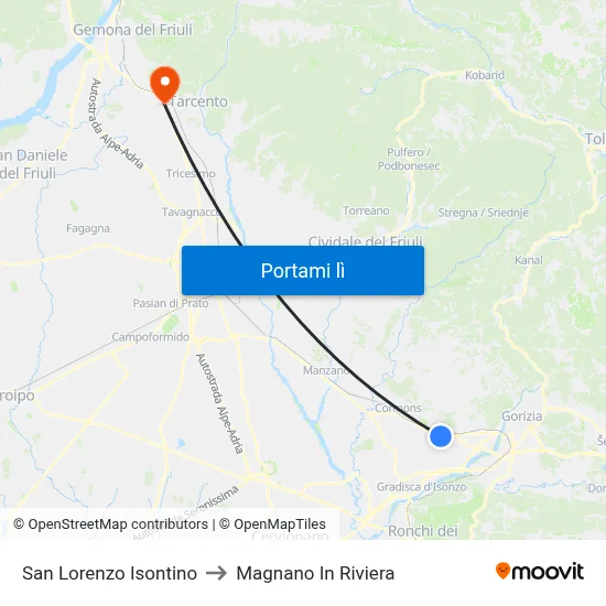 San Lorenzo Isontino to Magnano In Riviera map