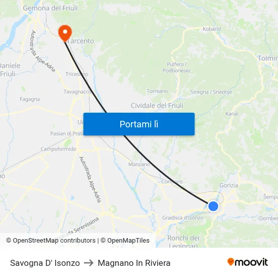 Savogna D' Isonzo to Magnano In Riviera map