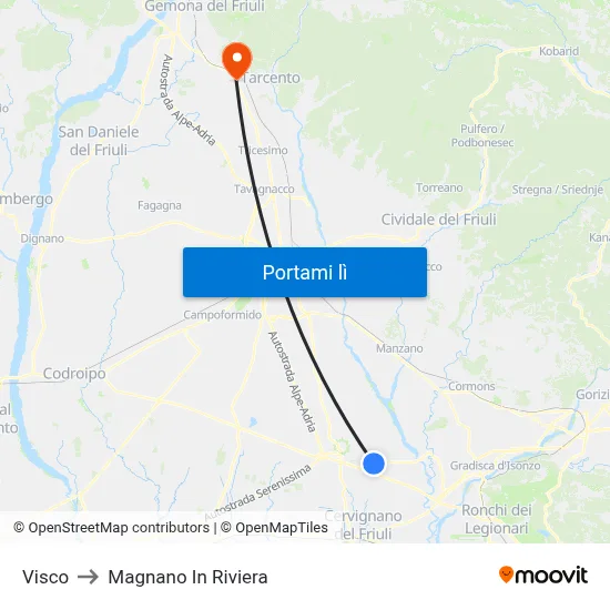 Visco to Magnano In Riviera map