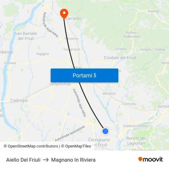 Aiello Del Friuli to Magnano In Riviera map
