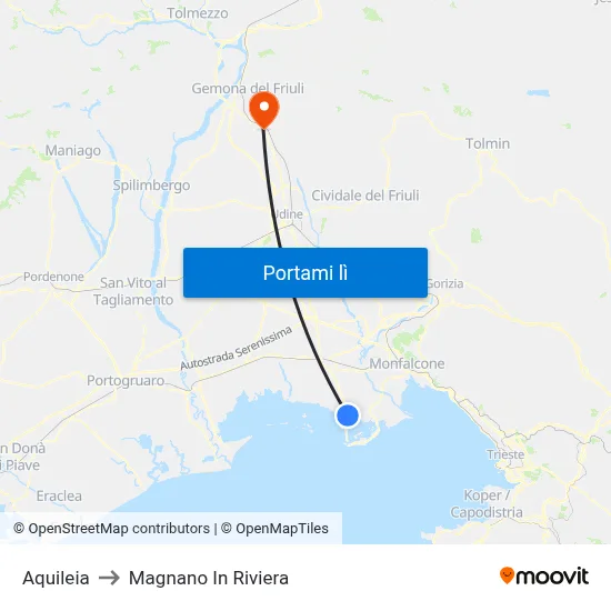 Aquileia to Magnano In Riviera map