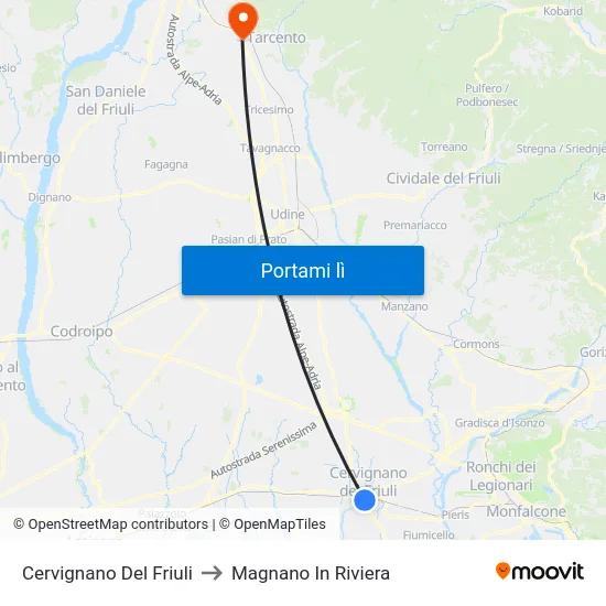 Cervignano Del Friuli to Magnano In Riviera map