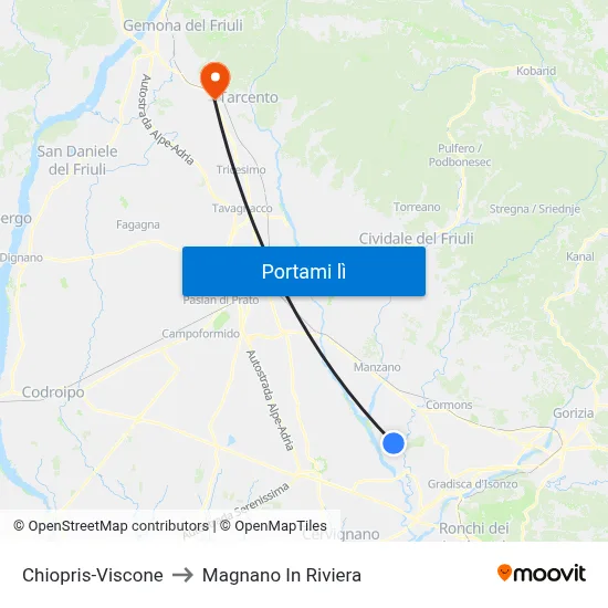 Chiopris-Viscone to Magnano In Riviera map