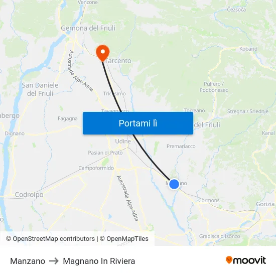 Manzano to Magnano In Riviera map