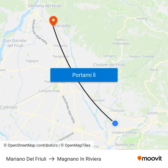 Mariano Del Friuli to Magnano In Riviera map