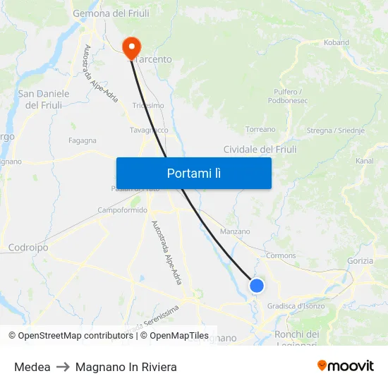 Medea to Magnano In Riviera map