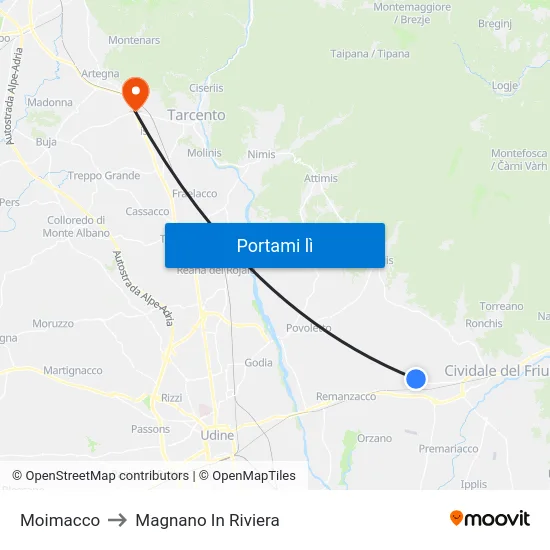 Moimacco to Magnano In Riviera map
