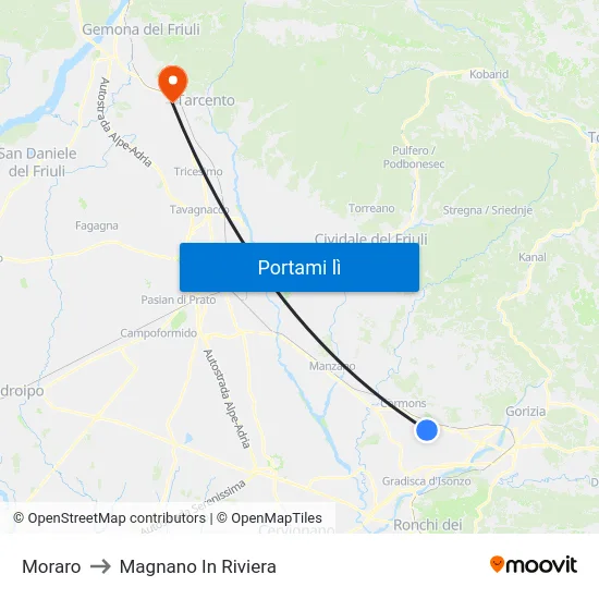 Moraro to Magnano In Riviera map