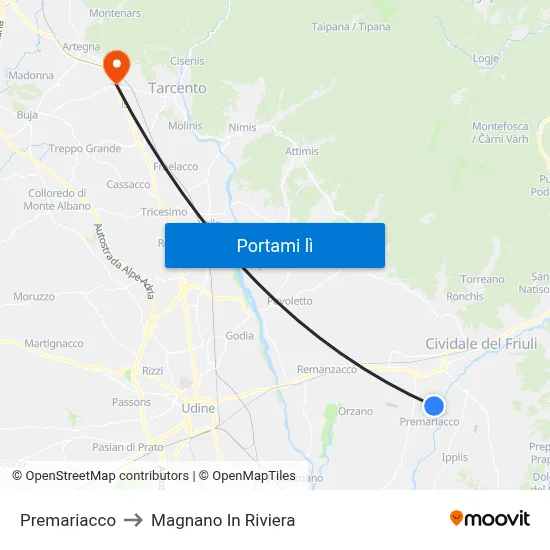 Premariacco to Magnano In Riviera map