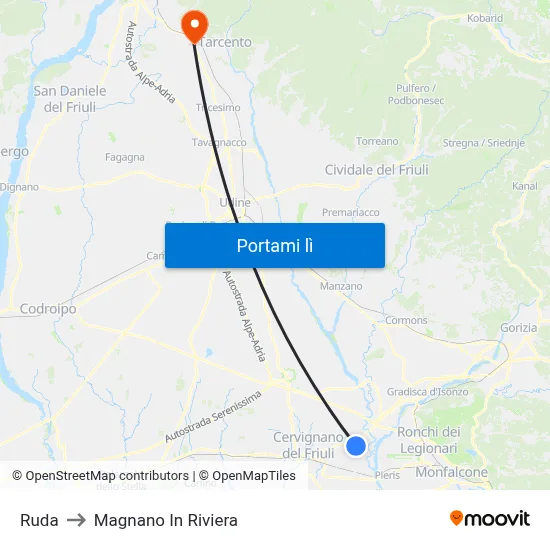 Ruda to Magnano In Riviera map