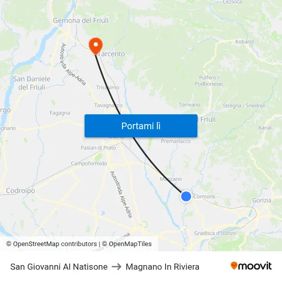 San Giovanni Al Natisone to Magnano In Riviera map