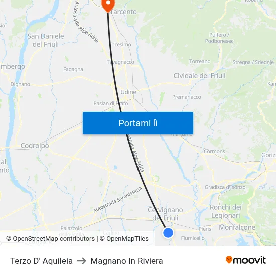 Terzo D' Aquileia to Magnano In Riviera map