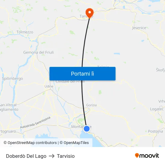 Doberdò Del Lago to Tarvisio map