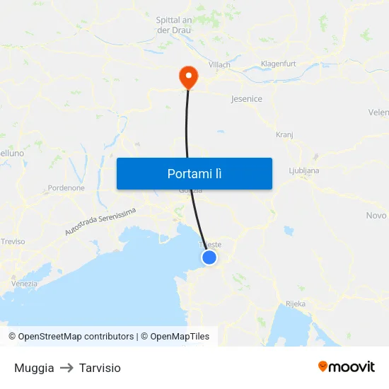 Muggia to Tarvisio map