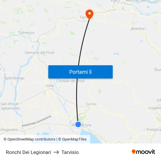 Ronchi Dei Legionari to Tarvisio map