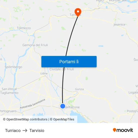Turriaco to Tarvisio map
