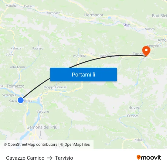 Cavazzo Carnico to Tarvisio map