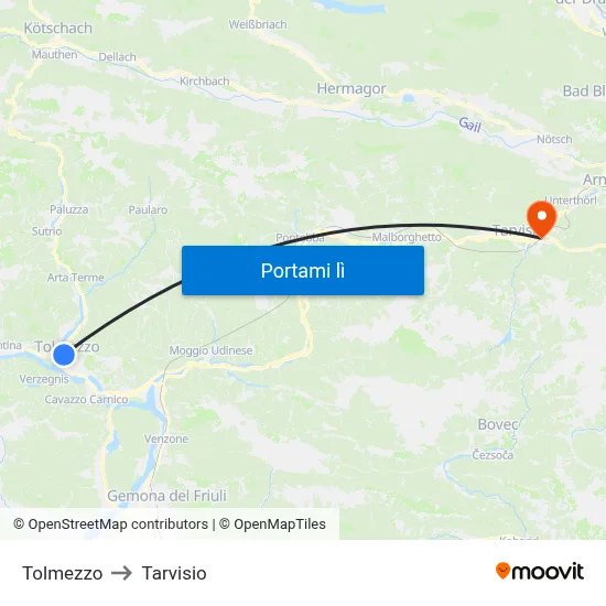 Tolmezzo to Tarvisio map