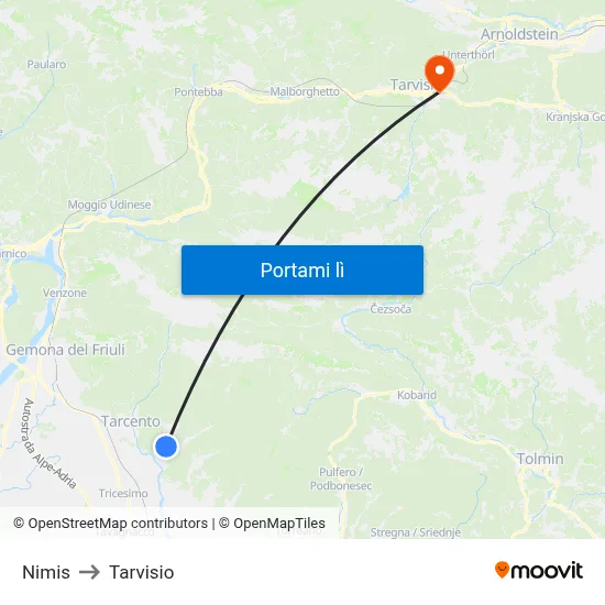 Nimis to Tarvisio map