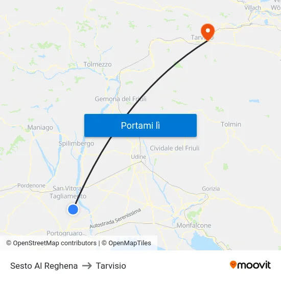 Sesto Al Reghena to Tarvisio map