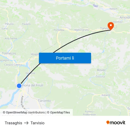 Trasaghis to Tarvisio map