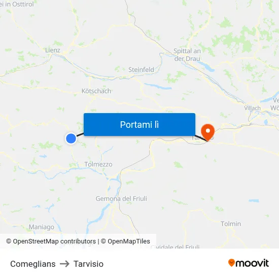 Comeglians to Tarvisio map