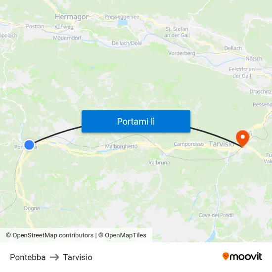 Pontebba to Tarvisio map