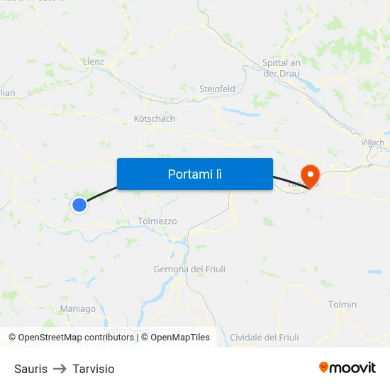 Sauris to Tarvisio map