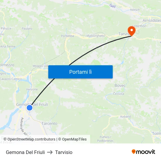 Gemona Del Friuli to Tarvisio map