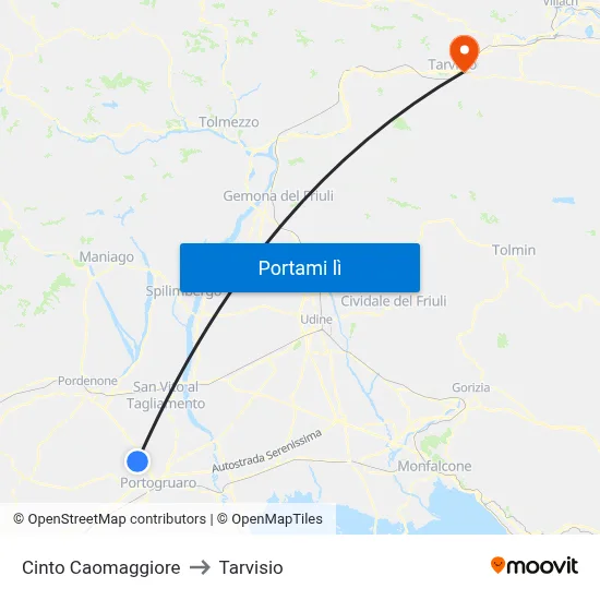 Cinto Caomaggiore to Tarvisio map