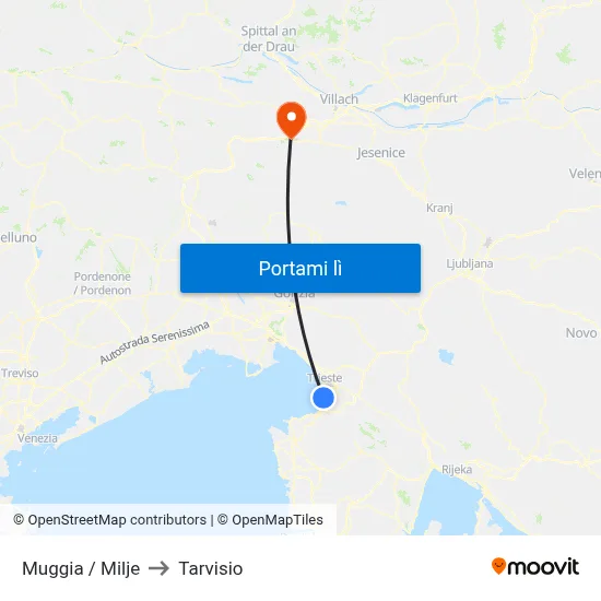 Muggia / Milje to Tarvisio map