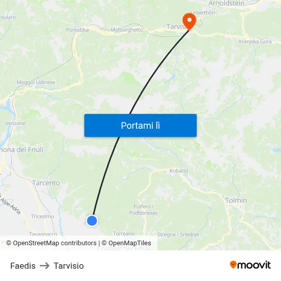 Faedis to Tarvisio map