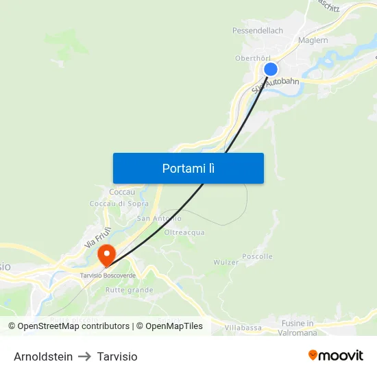 Arnoldstein to Tarvisio map