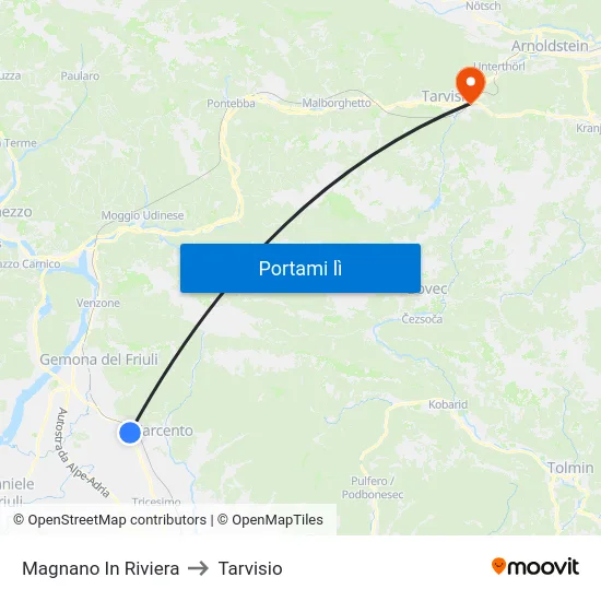 Magnano In Riviera to Tarvisio map
