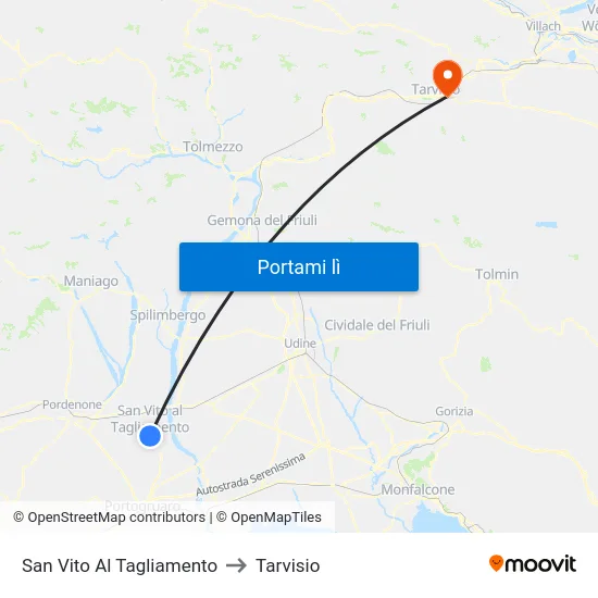 San Vito Al Tagliamento to Tarvisio map